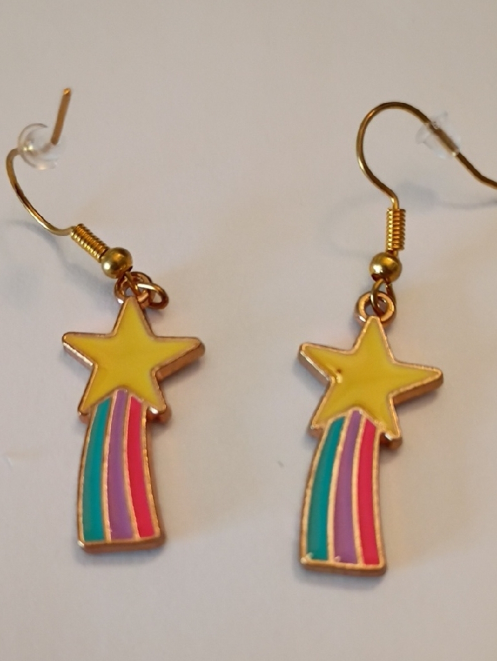 Clearance Gold-Tone Yellow Star Rainbow Dangle Earrings